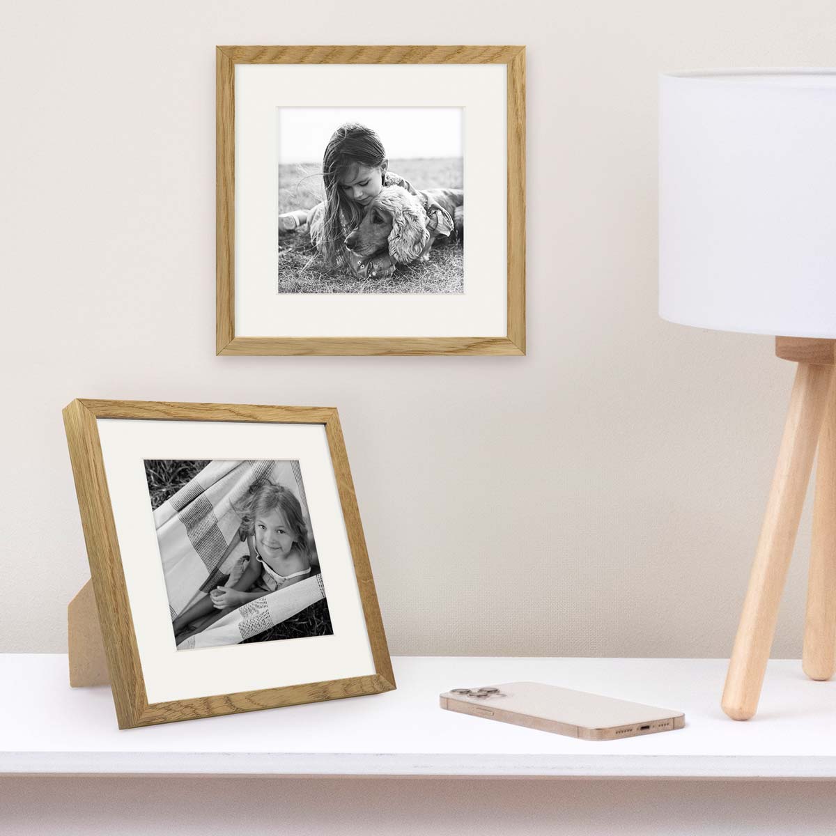 Cadre Photo Bois Carré Doré - 20x20 Cm - Avec Verre - Création Jeancelle