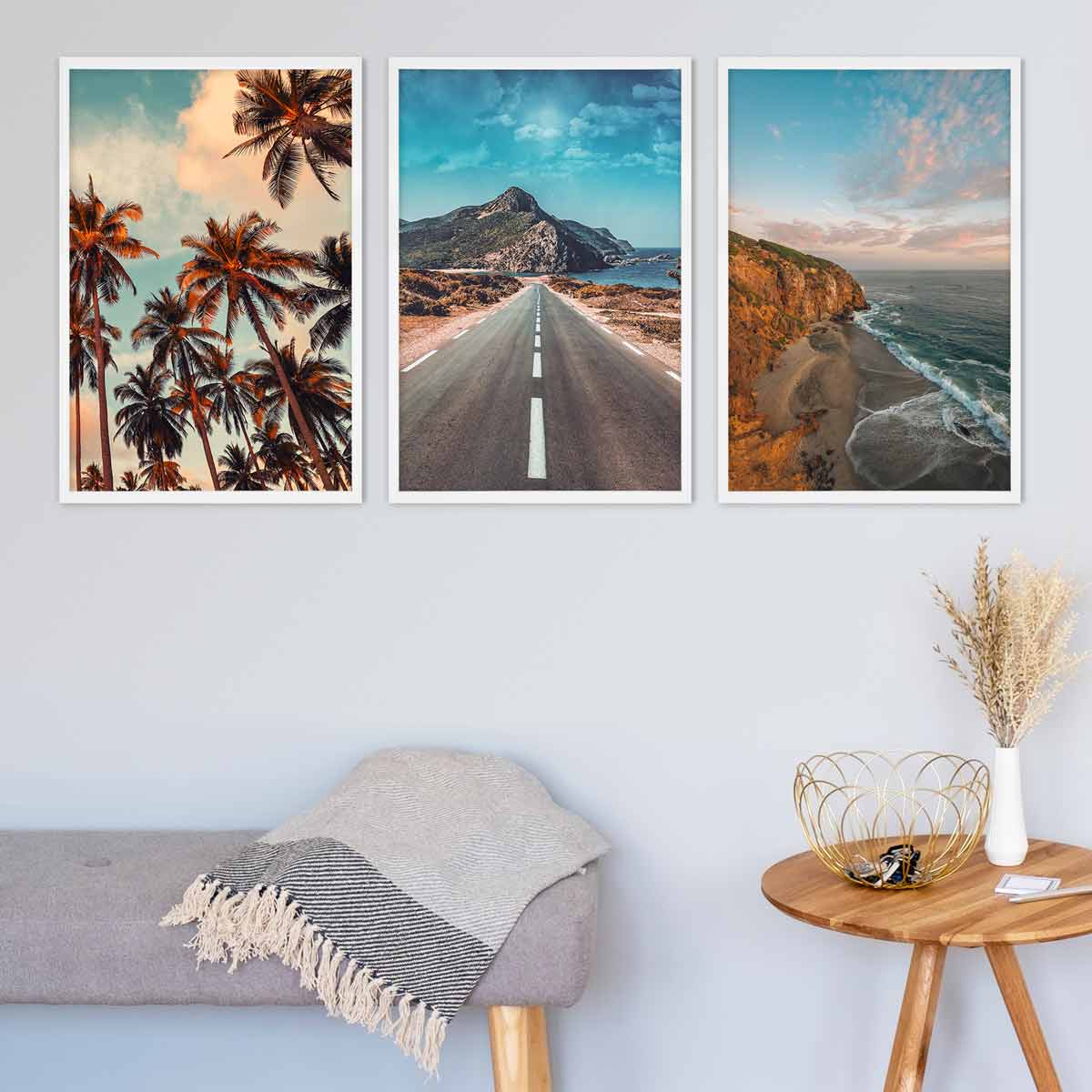 Lot de 3 cadres photo A4 en bois gris avec passe-partout - Cadre photo A4 pour affiche A4