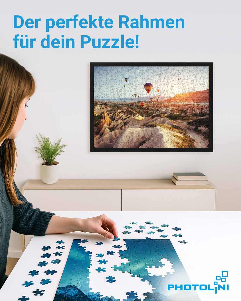 PHOTOLINI Cadre Puzzle 36x49 Noir – Bois MDF, Verre Acrylique, Pour 500 Pièces – Accrochage Portrait Ou Paysage