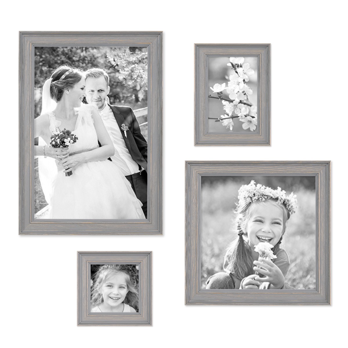 Zubeh/ör//Fotorahmen//Wechselrahmen Photolini 4er Set Bilderrahmen Skandinavischer Landhaus-Stil Grau-Braun 10x10 20x20 und 20x30 cm inkl 10x15