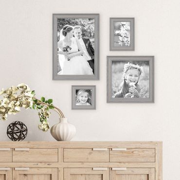 Zubeh/ör//Fotorahmen//Wechselrahmen Photolini 4er Set Bilderrahmen Skandinavischer Landhaus-Stil Grau-Braun 10x10 20x20 und 20x30 cm inkl 10x15