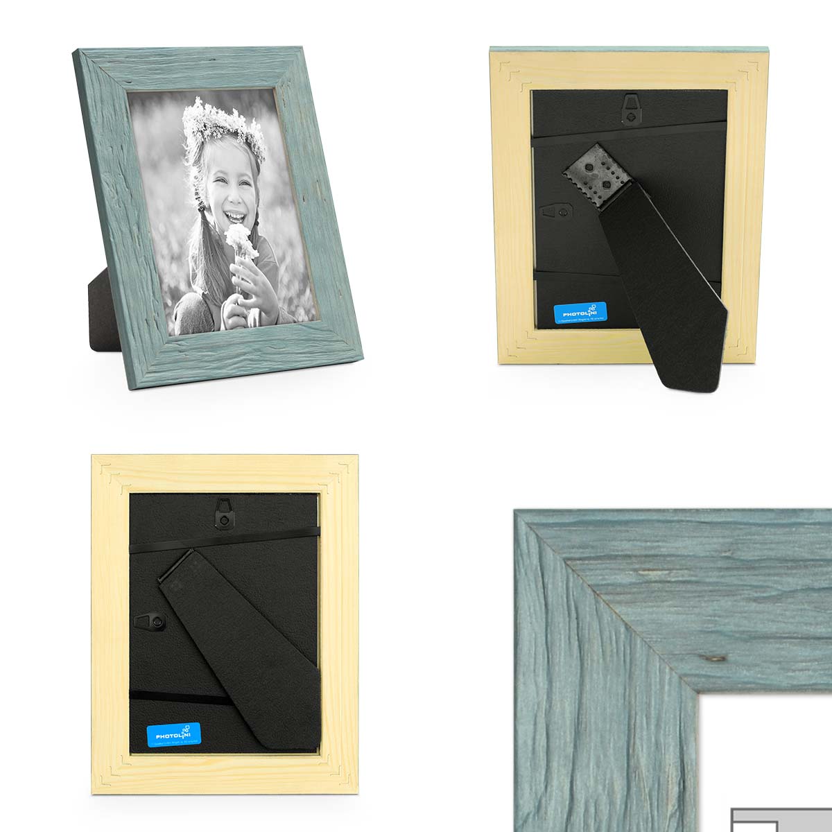 3er Bilderrahmen Set 15x20 Cm Strandhaus Rustikal Blau Massivholz