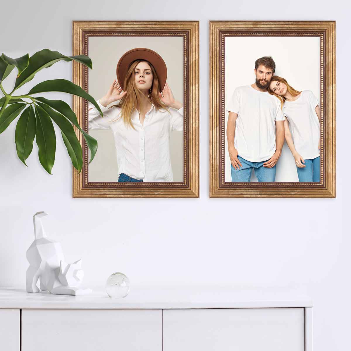Lot de 2 cadres photo en bois de lion doré de 20,3 x 25,4 cm