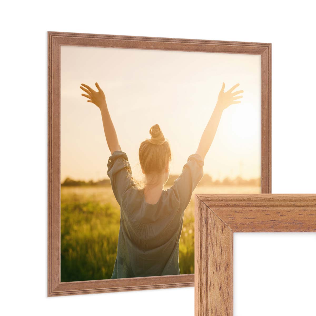 Lot De 3 Cadres Photo Bois 16x20, Grain De Bois Marron, Vitre Trempée, Muraux