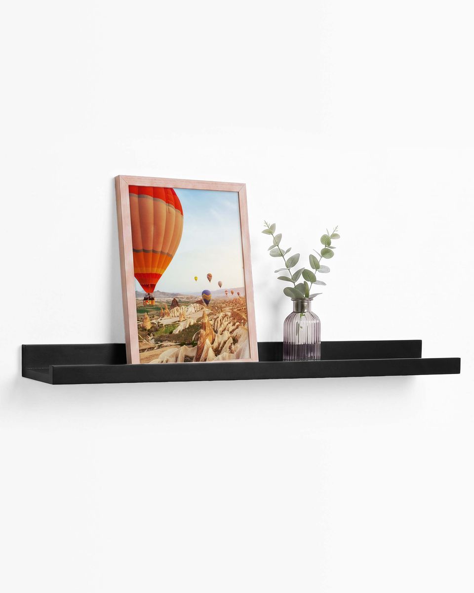 Wandregal Bilderleiste Schwarz 70 cm, Schweberegal Holz MDF