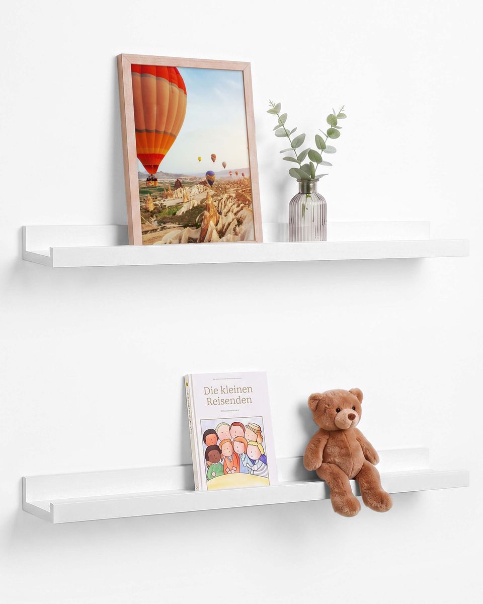 Wandregal Bilderleiste Weiß 70 cm, 2er Set Schweberegal Holz MDF
